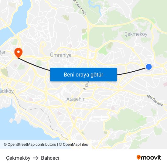 Çekmeköy to Bahceci map