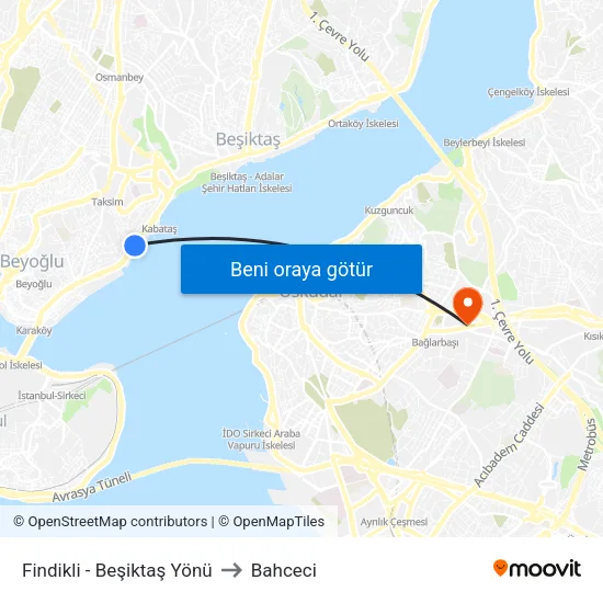 Fındıklı - Beşiktaş Yönü to Bahceci map