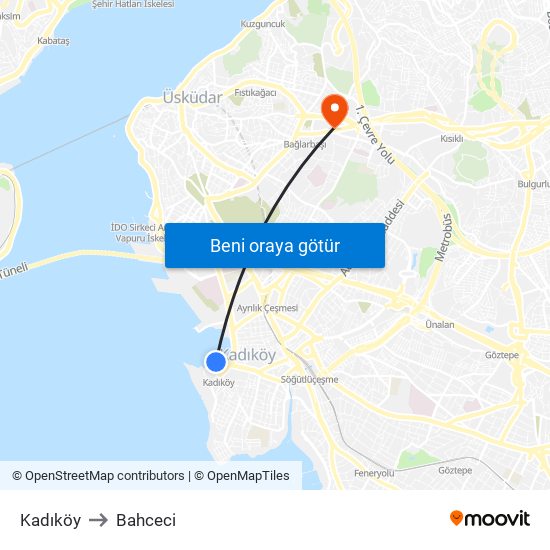 Kadıköy to Bahceci map