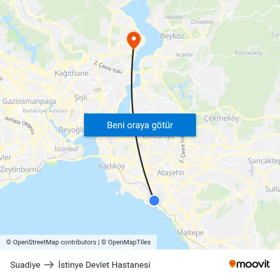 Suadiye to İstinye Devlet Hastanesi map