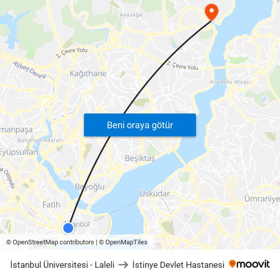 İstanbul Üniversitesi - Laleli to İstinye Devlet Hastanesi map