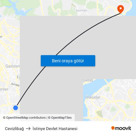 Cevizlibağ to İstinye Devlet Hastanesi map