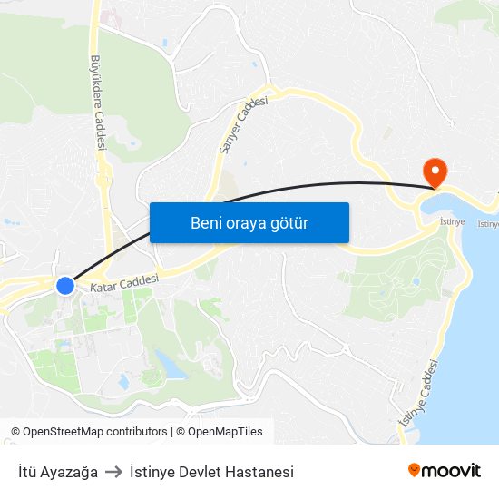 İtü Ayazağa to İstinye Devlet Hastanesi map