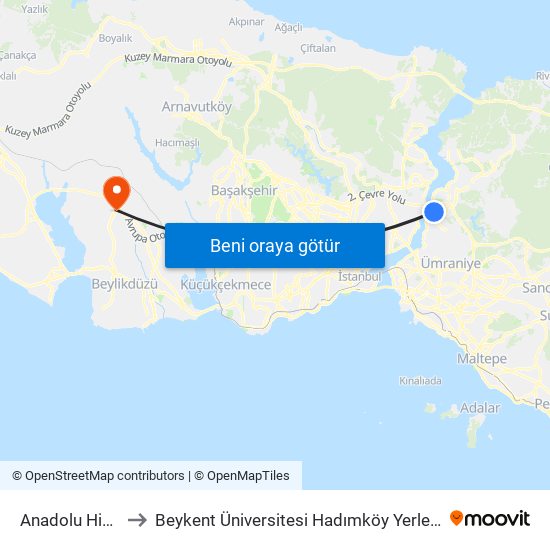 Anadolu Hisarı to Beykent Üniversitesi Hadımköy Yerleşkesi map