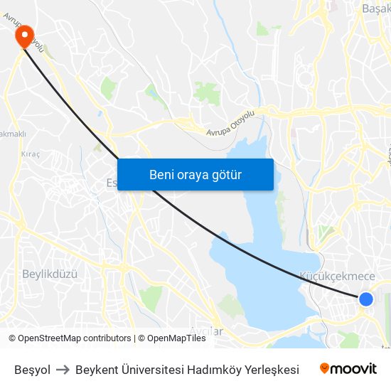 Beşyol to Beykent Üniversitesi Hadımköy Yerleşkesi map
