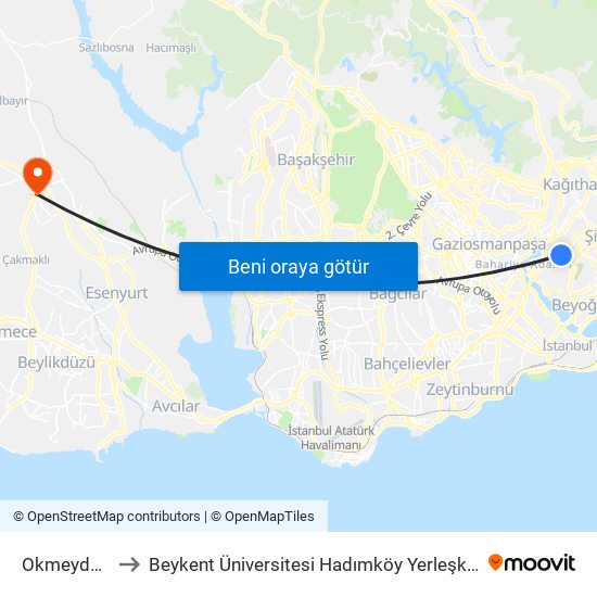Okmeydanı to Beykent Üniversitesi Hadımköy Yerleşkesi map