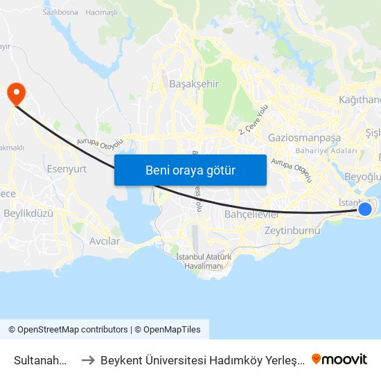 Sultanahmet to Beykent Üniversitesi Hadımköy Yerleşkesi map