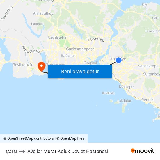 Çarşı to Avcılar Murat Kölük Devlet Hastanesi map