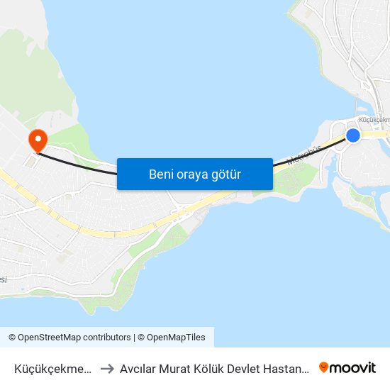 Küçükçekmece to Avcılar Murat Kölük Devlet Hastanesi map