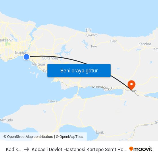 Kadıköy to Kocaeli Devlet Hastanesi Kartepe Semt Polikliniği map