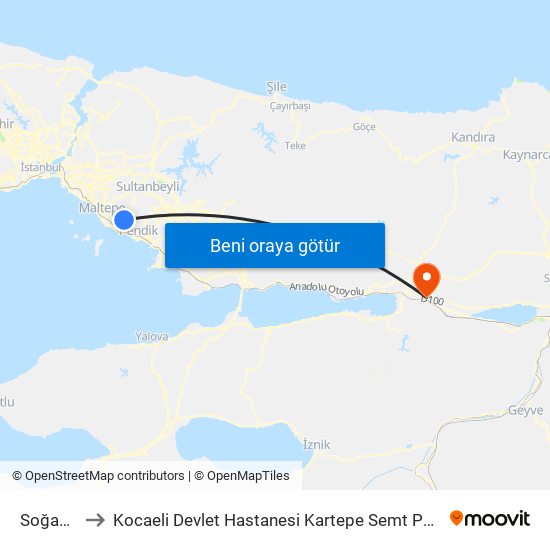 Soğanlık to Kocaeli Devlet Hastanesi Kartepe Semt Polikliniği map