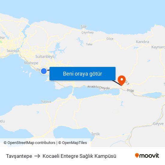 Tavşantepe to Kocaeli Entegre Sağlık Kampüsü map