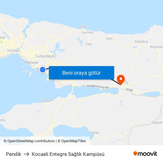 Pendik to Kocaeli Entegre Sağlık Kampüsü map