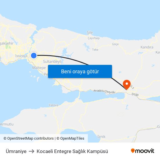 Ümraniye to Kocaeli Entegre Sağlık Kampüsü map