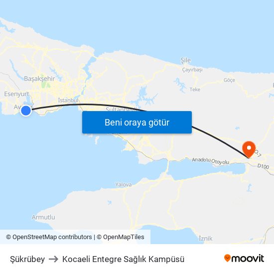 Şükrübey to Kocaeli Entegre Sağlık Kampüsü map