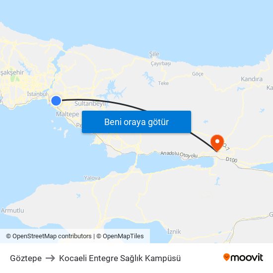 Göztepe to Kocaeli Entegre Sağlık Kampüsü map