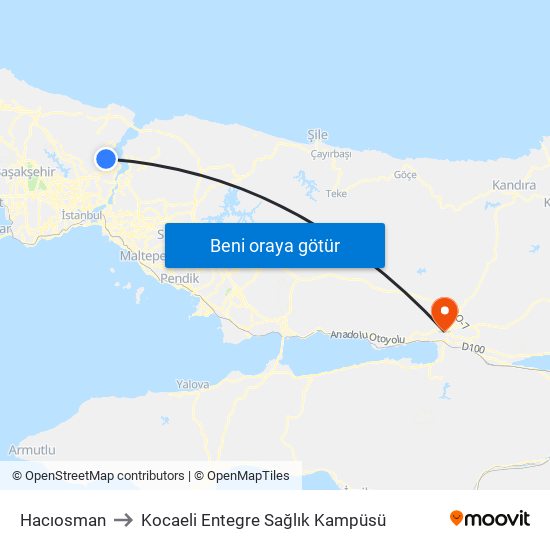 Hacıosman to Kocaeli Entegre Sağlık Kampüsü map