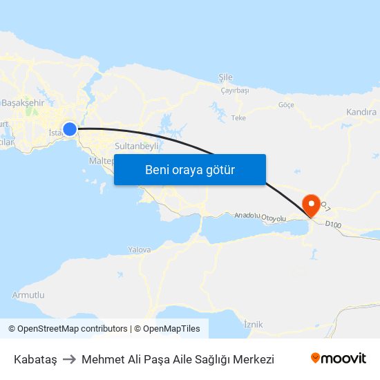 Kabataş to Mehmet Ali Paşa Aile Sağlığı Merkezi map