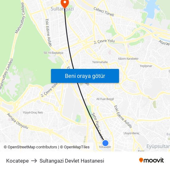 Kocatepe to Sultangazi Devlet Hastanesi map