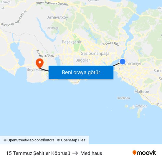 15 Temmuz Şehitler Köprüsü to Medihaus map