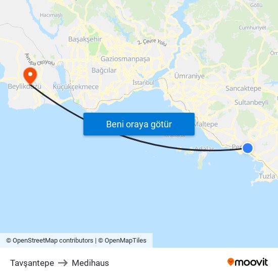 Tavşantepe to Medihaus map