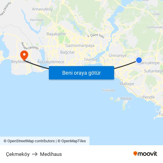 Çekmeköy to Medihaus map
