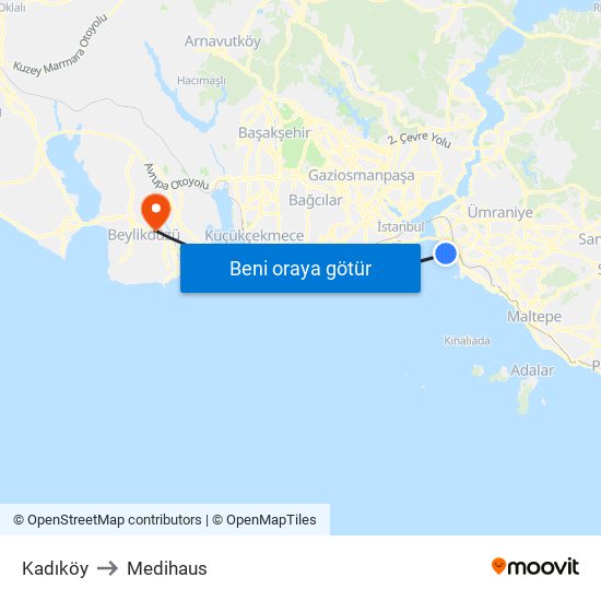 Kadıköy to Medihaus map