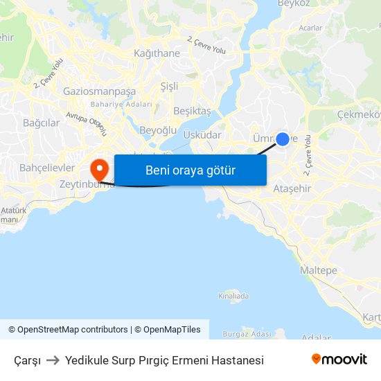 Çarşı to Yedikule Surp Pırgiç Ermeni Hastanesi map