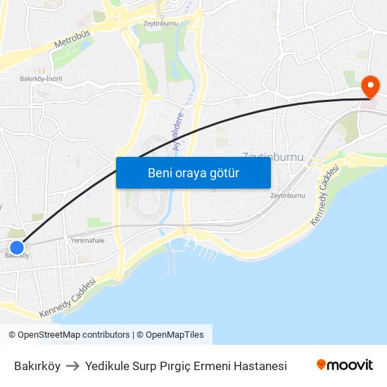 Bakırköy to Yedikule Surp Pırgiç Ermeni Hastanesi map