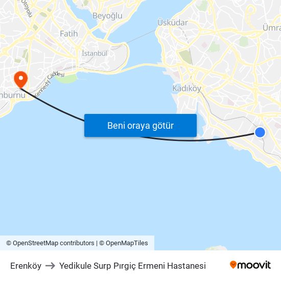 Erenköy to Yedikule Surp Pırgiç Ermeni Hastanesi map