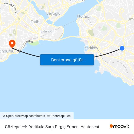 Göztepe to Yedikule Surp Pırgiç Ermeni Hastanesi map