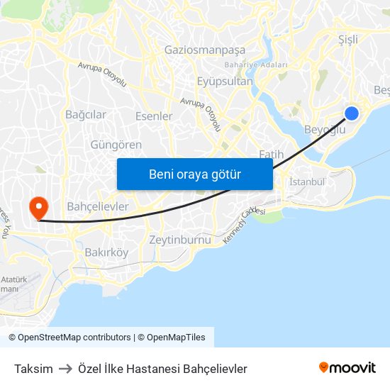 Taksim to Özel İlke Hastanesi Bahçelievler map