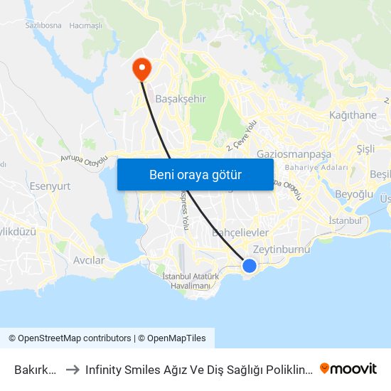 Bakırköy to Infinity Smiles Ağız Ve Diş Sağlığı Polikliniği map