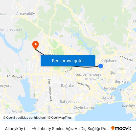 Alibeyköy (M7) to Infinity Smiles Ağız Ve Diş Sağlığı Polikliniği map