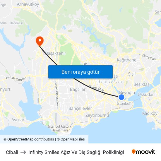 Cibali to Infinity Smiles Ağız Ve Diş Sağlığı Polikliniği map