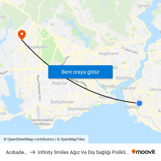 Acıbadem to Infinity Smiles Ağız Ve Diş Sağlığı Polikliniği map