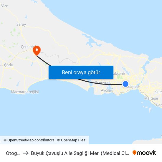 Otogar to Büyük Çavuşlu Aile Sağlığı Mer. (Medical Clinic) map