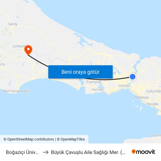 Boğaziçi Üniversitesi to Büyük Çavuşlu Aile Sağlığı Mer. (Medical Clinic) map