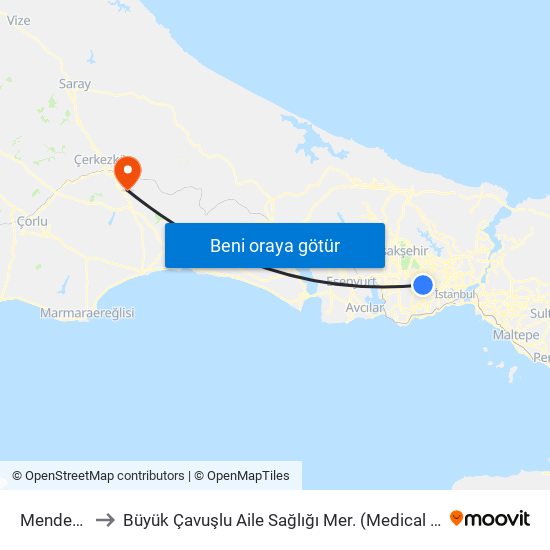 Menderes to Büyük Çavuşlu Aile Sağlığı Mer. (Medical Clinic) map