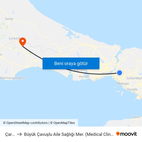 Çarşı to Büyük Çavuşlu Aile Sağlığı Mer. (Medical Clinic) map