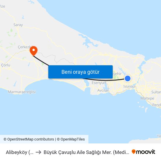 Alibeyköy (M7) to Büyük Çavuşlu Aile Sağlığı Mer. (Medical Clinic) map