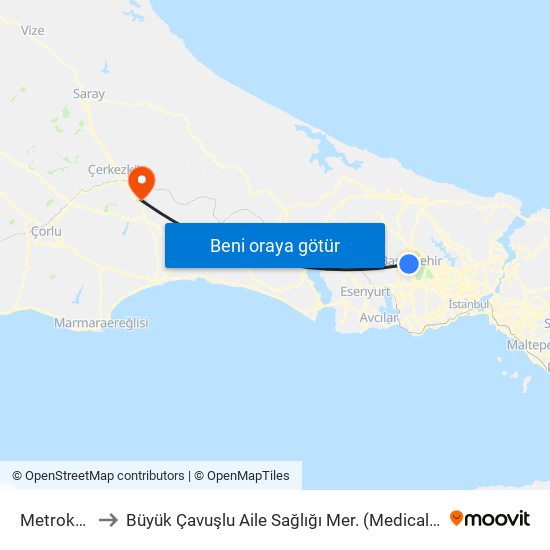 Metrokent to Büyük Çavuşlu Aile Sağlığı Mer. (Medical Clinic) map