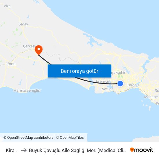 Kirazlı to Büyük Çavuşlu Aile Sağlığı Mer. (Medical Clinic) map