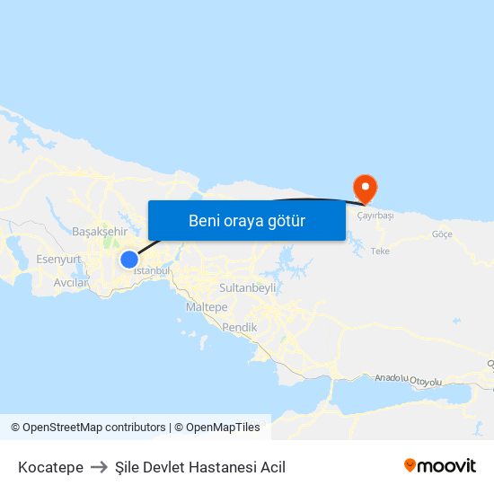 Kocatepe to Şile Devlet Hastanesi Acil map