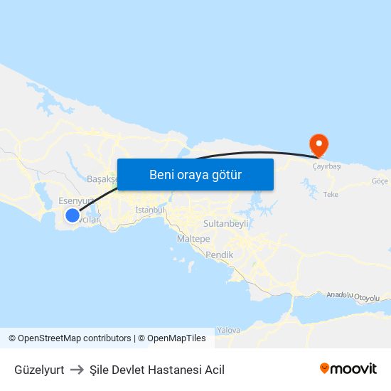 Güzelyurt to Şile Devlet Hastanesi Acil map