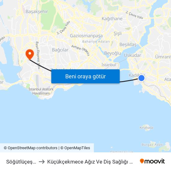 Söğütlüçeşme to Küçükçekmece Ağız Ve Diş Sağlığı Merkezi map