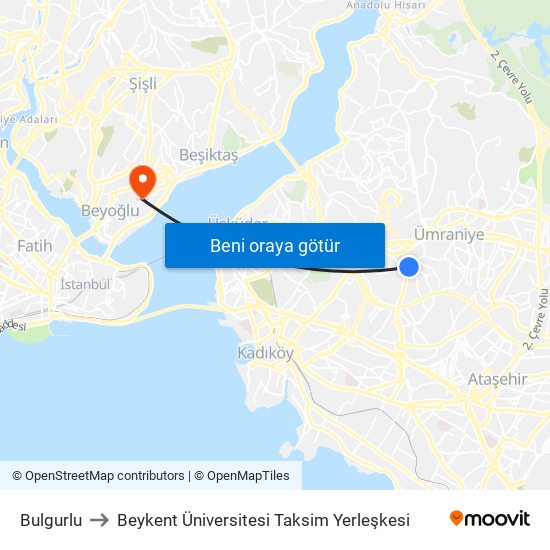 Bulgurlu to Beykent Üniversitesi Taksim Yerleşkesi map