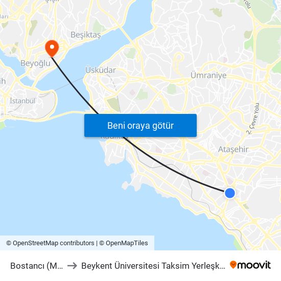 Bostancı (M4) to Beykent Üniversitesi Taksim Yerleşkesi map