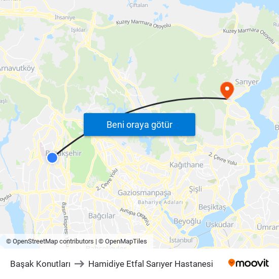 Başak Konutları to Hamidiye Etfal Sarıyer Hastanesi map