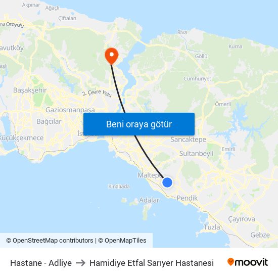 Hastane - Adliye to Hamidiye Etfal Sarıyer Hastanesi map
